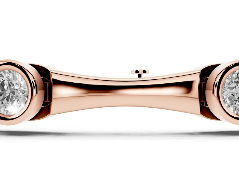 Round Lab-Grown Diamond Bezel Station Bamboo Link Bracelet | Hinged Links | Rose Gold
