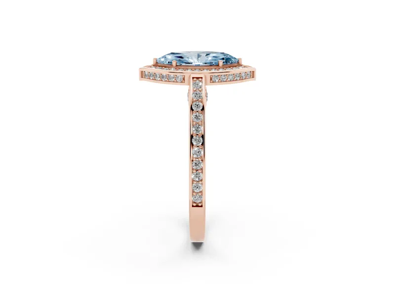 Marquise Sectioned Halo Engagement Ring Setting for a Fancy Blue Lab-Grown Diamond | Rose Gold