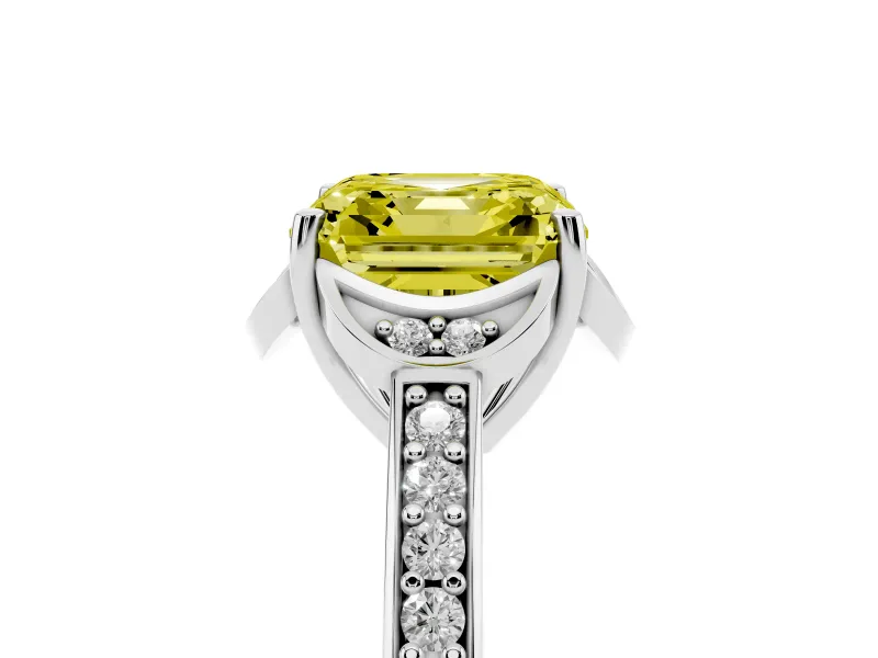 Asscher Cut Floral Pavé Engagement Ring Setting for a Fancy Yellow Lab-Grown Diamond | Platinum