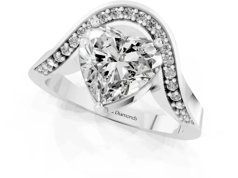 Heart-Shaped Bypass Solitaire Engagement Ring Setting | Pavé Ribbon | Platinum