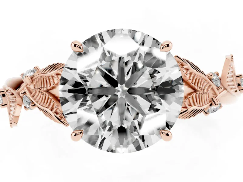 Round Leaf Motif Solitaire Engagement Ring Setting | Accented Leaves | Rose Gold