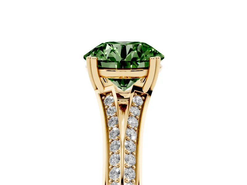Round Pave Split Shank Engagement Ring Setting for a Fancy Green Lab-Grown Diamond | Double Claw Prongs | Yellow Gold
