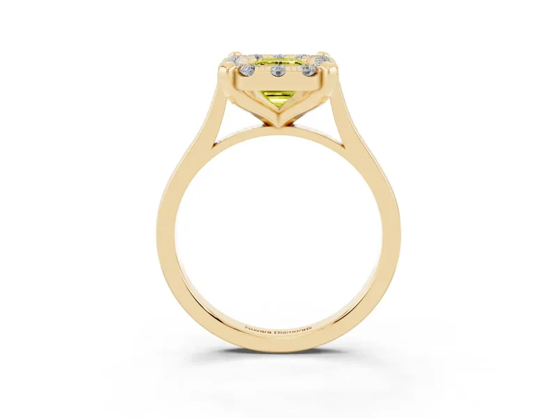 Emerald Cut Claw Corner Halo Engagement Ring Setting for a Fancy Yellow Lab-Grown Diamond | Plain Band | Yellow Gold