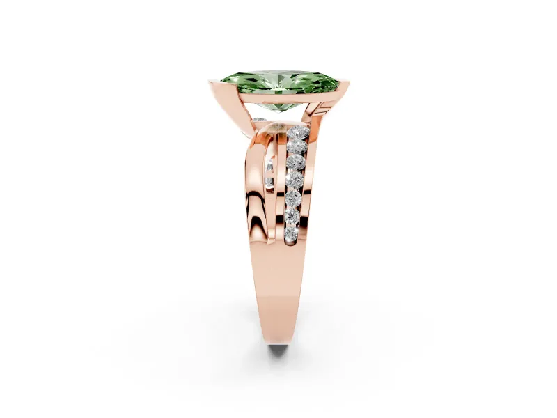 Marquise Graduated Bypass Engagement Ring Setting for a Fancy Green Lab-Grown Diamond | Rose Gold