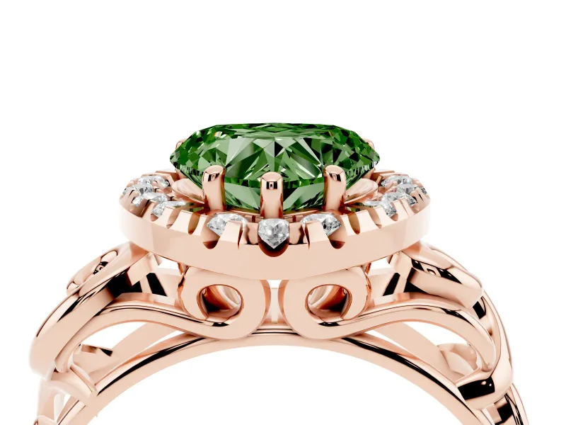 Heart-Shaped Filigree Halo Engagement Ring Setting for a Fancy Green Lab-Grown Diamond | Rose Gold