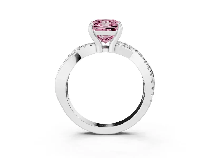 Princess Cut Twist Engagement Ring Setting for a Fancy Pink Lab-Grown Diamond | Platinum