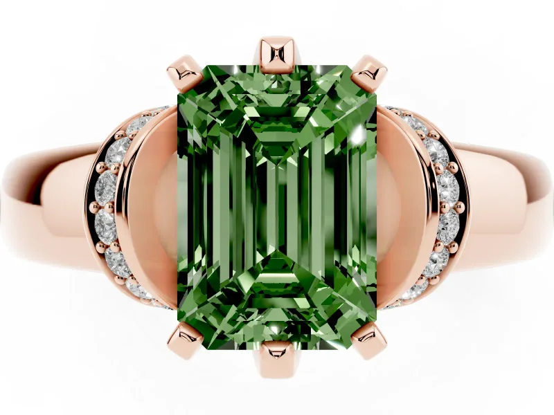Emerald Cut Pavé Collar Engagement Ring Setting for a Fancy Green Lab-Grown Diamond | Rose Gold