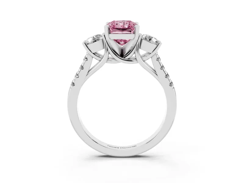 Radiant Cut Three-Stone Engagement Ring Setting for a Fancy Pink Lab-Grown Diamond | White Gold