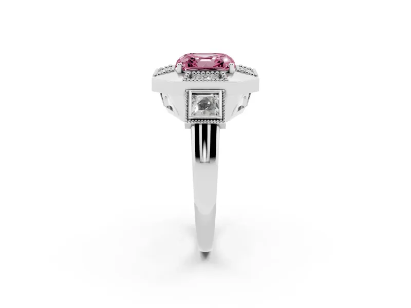 Asscher Cut Milgrain Sectioned Halo Engagement Ring Setting for a Fancy Pink Lab-Grown Diamond | Platinum