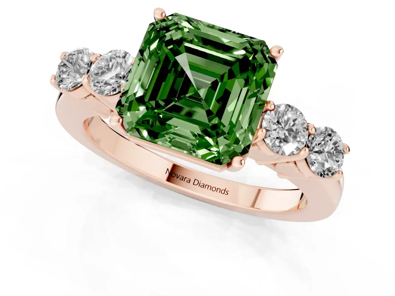 Asscher Cut 5 Stone Engagement Ring Setting for a Fancy Green Lab-Grown Diamond | Rose Gold
