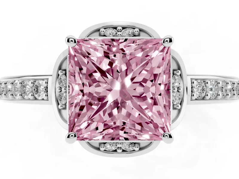 Princess Cut Floral Pavé Engagement Ring Setting for a Fancy Pink Lab-Grown Diamond | Platinum