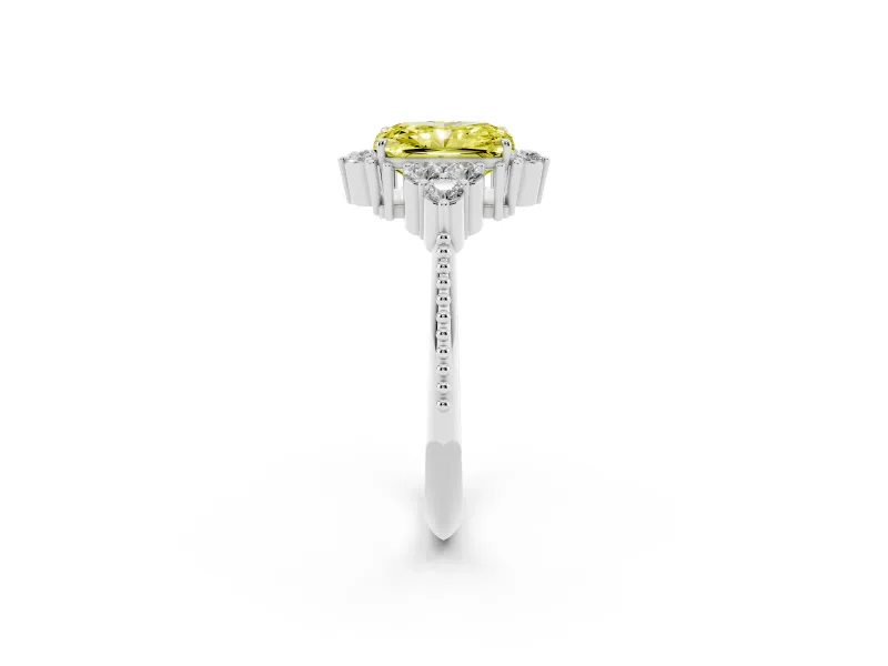 Fancy Yellow Radiant Cut Diamond Cluster Ring Set in Silver with Beaded Band