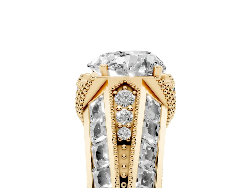 Heart Cut Diamond Vintage-Inspired Milgrain Ring Set in Yellow gold with Accent Split Shank