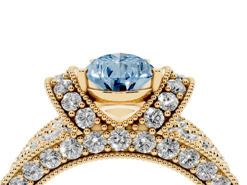 Pear-Shaped Vintage Pave Engagement Ring Setting for a Fancy Blue Lab-Grown Diamond | Milgrain Edges | Yellow Gold