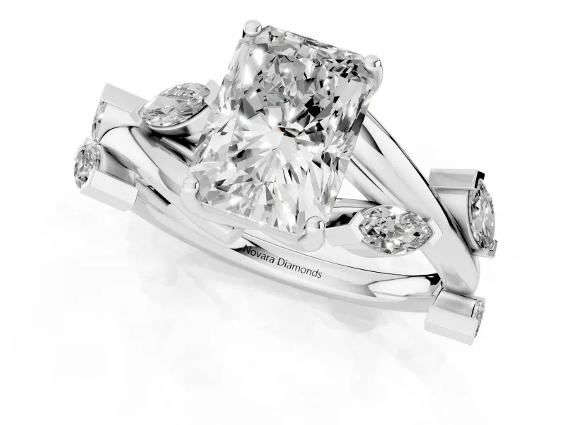 Radiant Cut Twisted Vine Engagement Ring Setting | Marquise Side Stones | Platinum