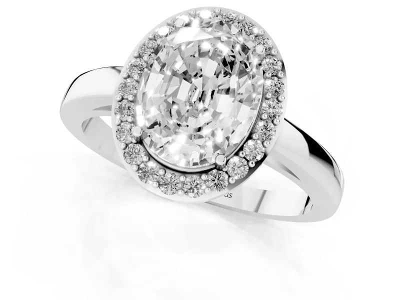Oval Cut Diamond Halo Ring Set in Silver with Solitaire Band and Prong Setting