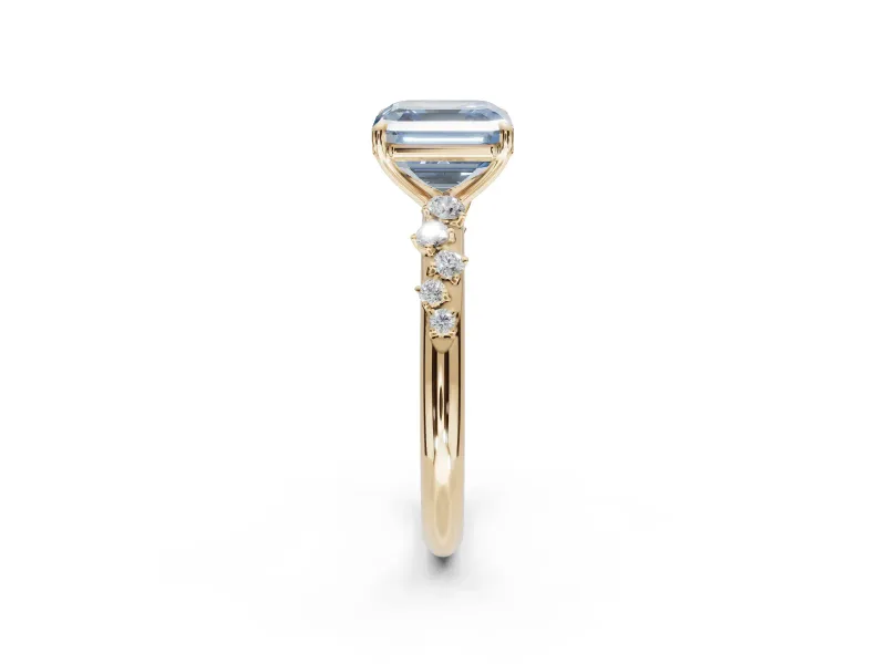 Asscher Cut Graduated Solitaire Engagement Ring Setting for a Fancy Blue Lab-Grown Diamond | Yellow Gold