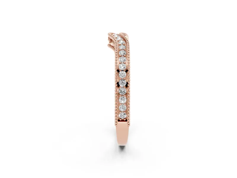 Round Lab-Grown Diamond Pavé Chevron Milgrain Wedding Band | Scrollwork Sides | Rose Gold