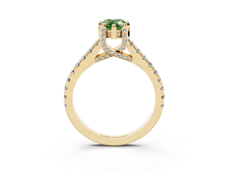 Pear-Shaped Hidden Halo Pave Engagement Ring Setting for a Fancy Green Lab-Grown Diamond | Claw Prongs | Yellow Gold