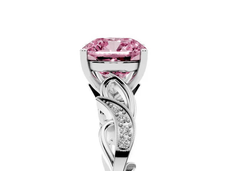 Cushion Cut Vine Engagement Ring Setting for a Fancy Pink Lab-Grown Diamond | Platinum
