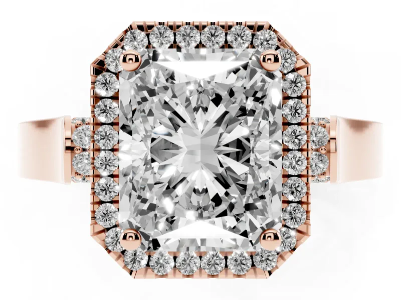 Radiant Cut Halo Engagement Ring Setting | Pavé Panel Shoulders | Rose Gold