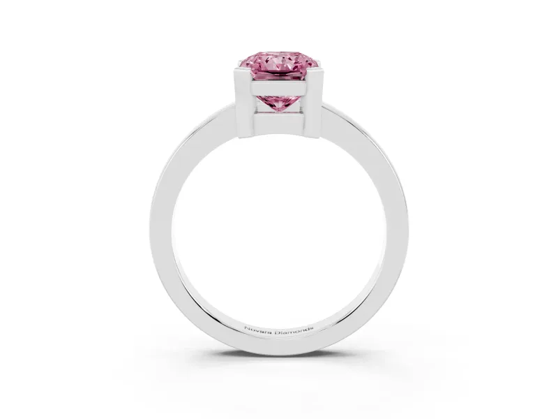 Fancy Pink Radiant Cut Diamond Solitaire Ring Set in White gold with Prong Head and Smooth Polished Band