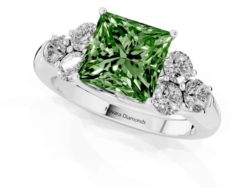 Princess Cut Side Stone Engagement Ring Setting for a Fancy Green Lab-Grown Diamond | Platinum