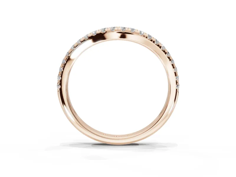 Round Lab-Grown Diamond Pavé Curved Half Eternity Wedding Band | Rounded Edges | Rose Gold