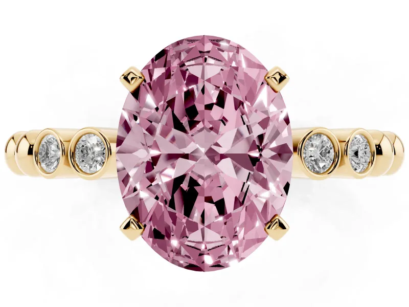 Oval Beaded Solitaire Engagement Ring Setting for a Fancy Pink Lab-Grown Diamond | Yellow Gold