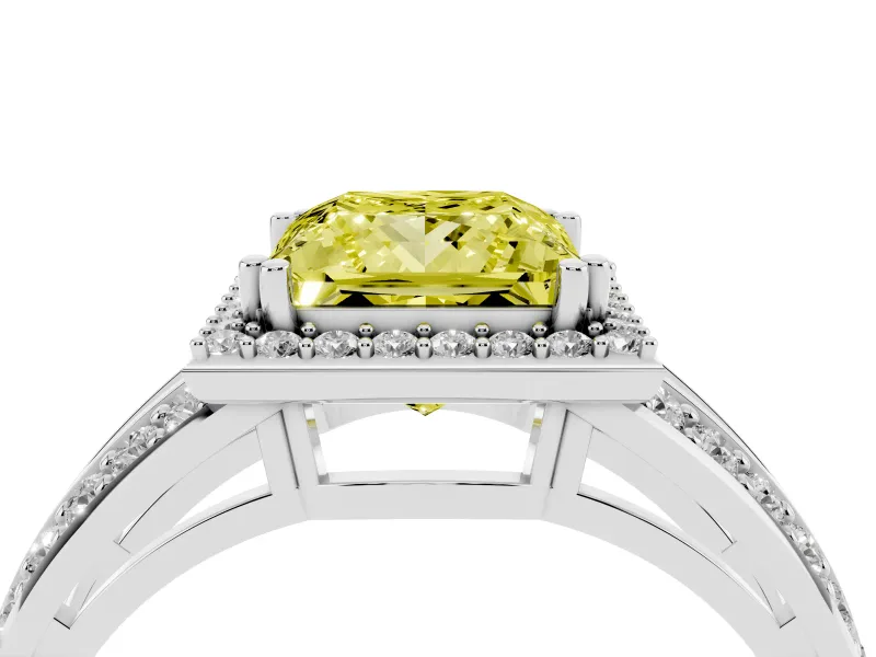Princess Cut Halo Engagement Ring Setting for a Fancy Yellow Lab-Grown Diamond | Pave Split Shank | Sterling Silver
