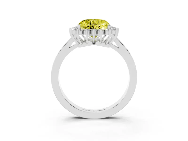 Fancy Yellow Heart Cut Diamond Halo Ring Set in White gold with Round Halo and Smooth Solitaire Band