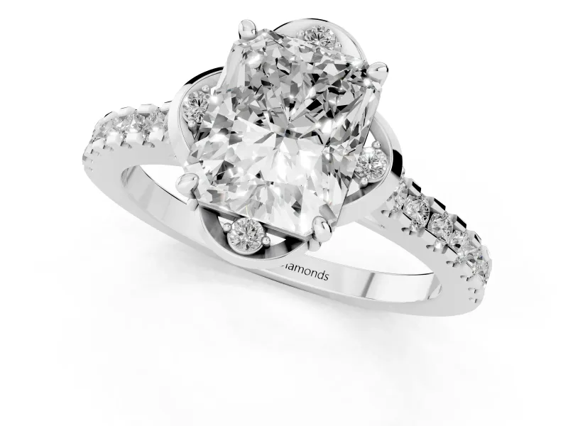 Radiant Cut Floral Petal Engagement Ring Setting | Petal Accents | Platinum