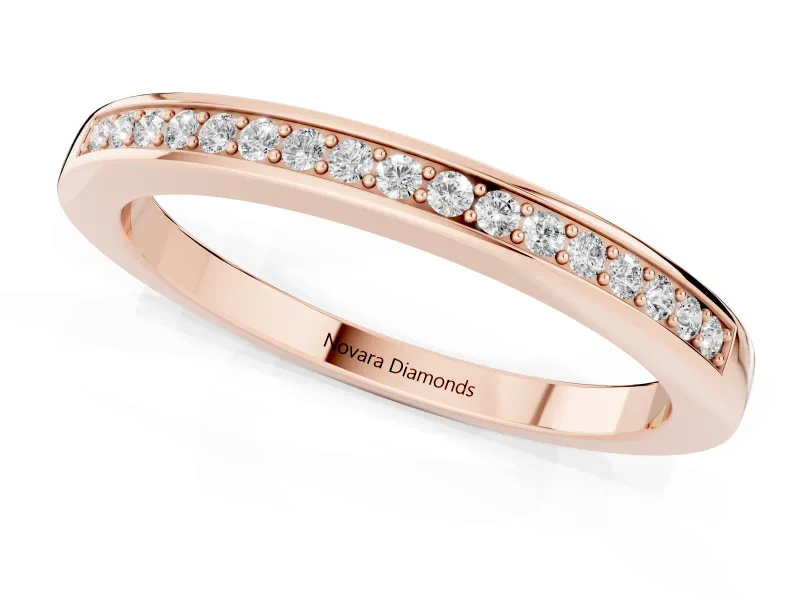 Round Lab-Grown Diamond Single Row Pavé Wedding Band | Raised Polished Rims | Rose Gold