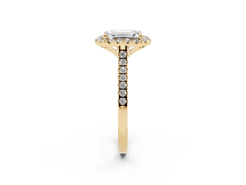 Emerald Cut Halo Engagement Ring Setting | Tapered Band | Yellow Gold