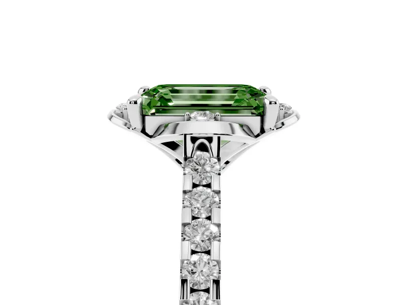 Emerald Cut Floral Petal Engagement Ring Setting for a Fancy Green Lab-Grown Diamond | Petal Accents | Platinum