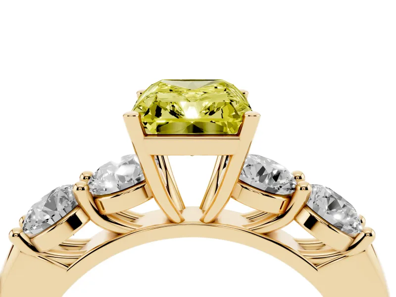 Radiant Cut Five Stone Engagement Ring Setting for a Fancy Yellow Lab-Grown Diamond | Plain Band | Yellow Gold