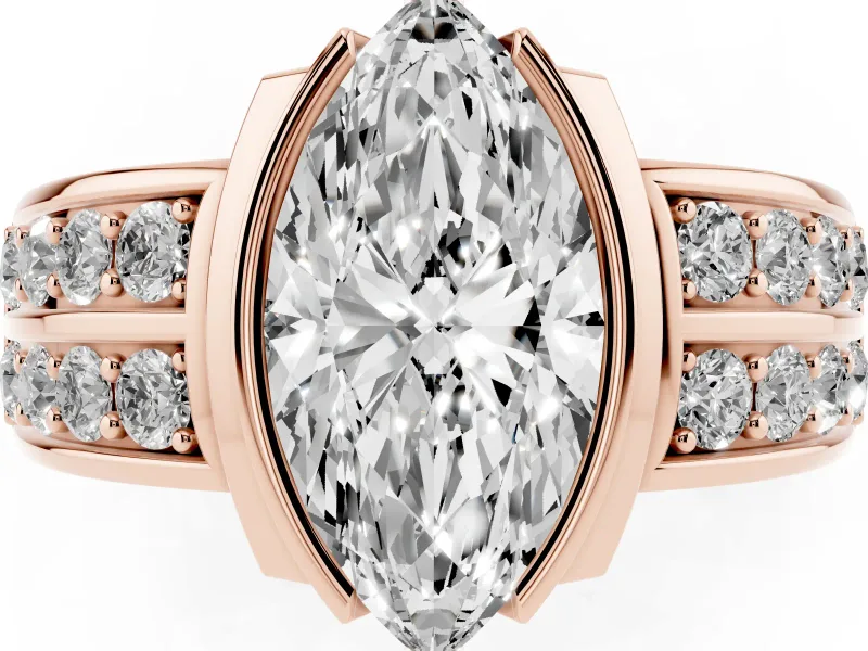 Marquise Half Bezel Engagement Ring Setting | Double Row Channel Band | Rose Gold