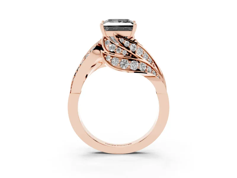 Fancy Black Princess Cut Diamond Solitaire Ring Set in Rose gold with Layered Twist Pavé Band