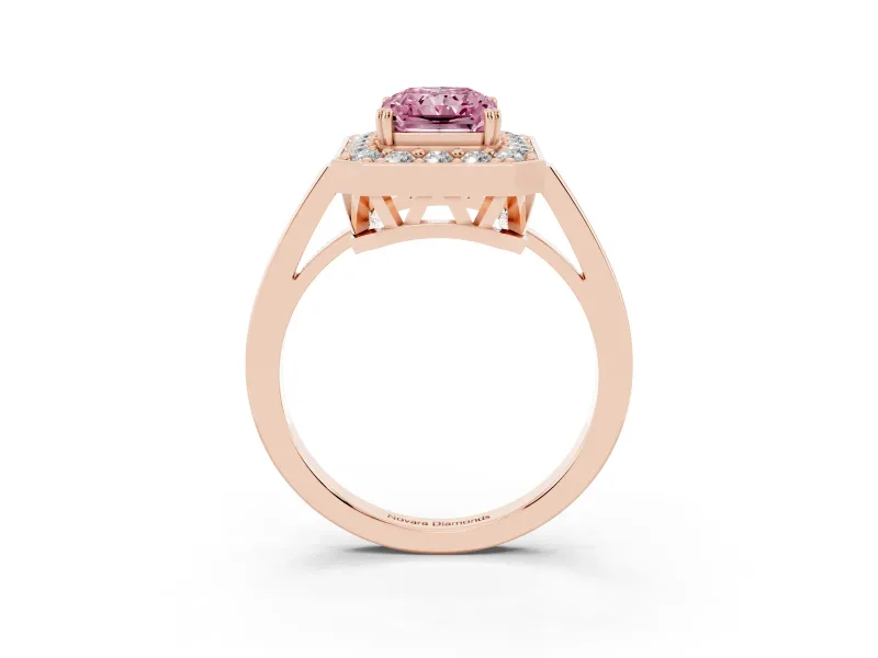 Radiant Cut Halo Engagement Ring Setting for a Fancy Pink Lab-Grown Diamond | Polished Halo Rim | Rose Gold