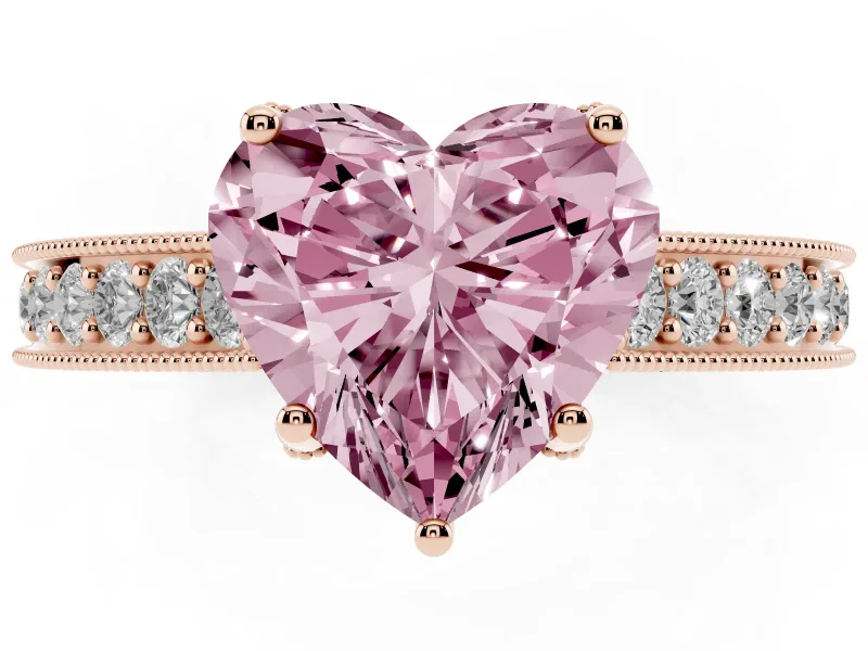 Heart-Shaped Hidden Halo Engagement Ring Setting for a Fancy Pink Lab-Grown Diamond | Milgrain Pave | Rose Gold