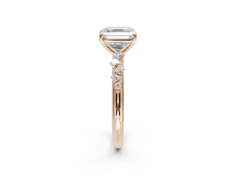Asscher Cut Solitaire Engagement Ring Setting | Graduated Scattered Accents | Rose Gold