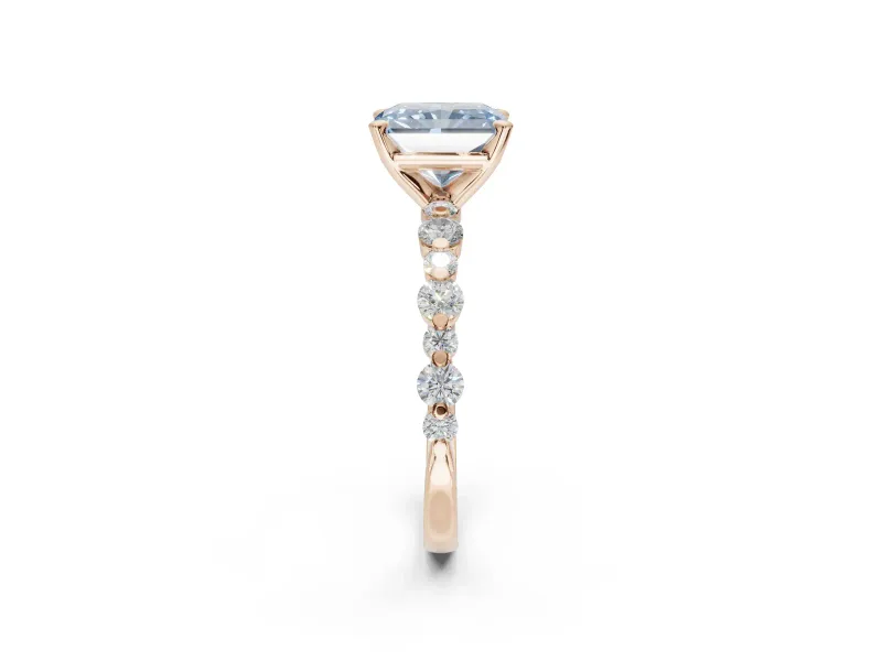 Radiant Cut Pavé Solitaire Engagement Ring Setting for a Fancy Blue Lab-Grown Diamond | Alternating Accents | Rose Gold