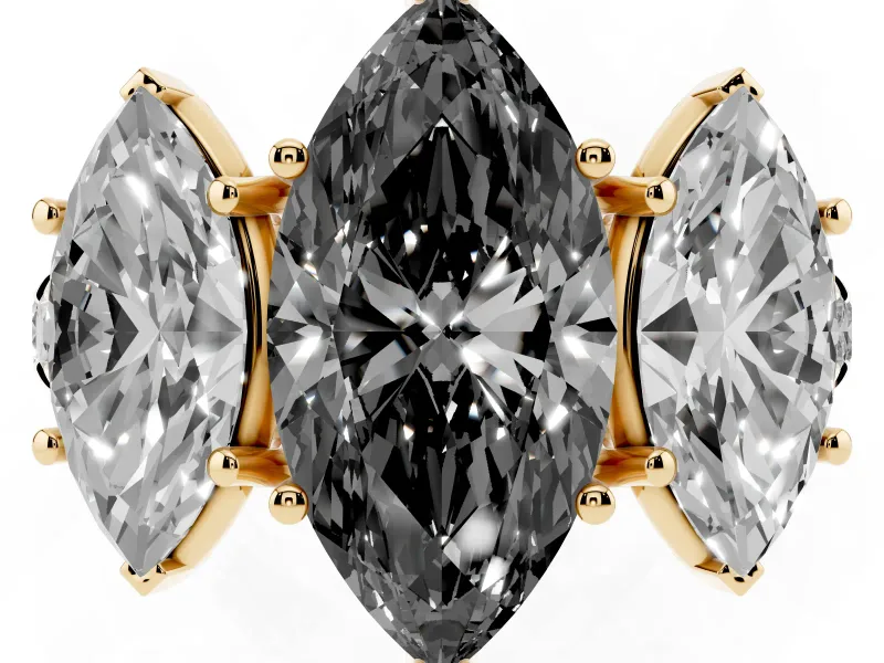 Marquise Three Stone Engagement Ring Setting for a Black Center | Accented Shoulders | Yellow Gold