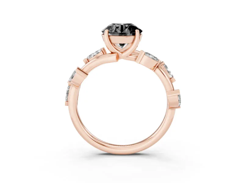 Round Twisted Vine Engagement Ring Setting for a Black Center | Marquise Side Stones | Rose Gold