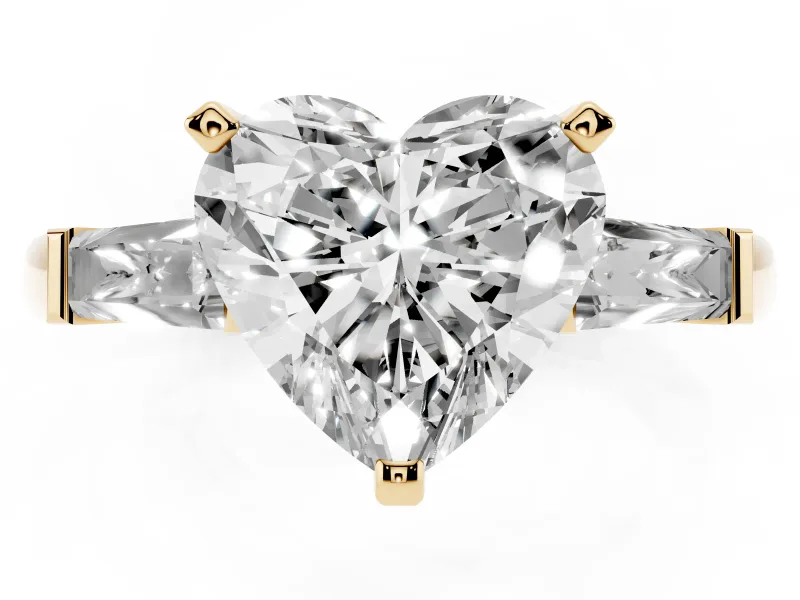 Heart-Shaped Three Stone Engagement Ring Setting | Tapered Baguettes | Yellow Gold