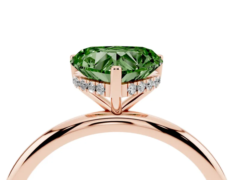 Fancy Green Heart Cut Diamond Solitaire Engagement Ring Set in Rose gold with Prong Setting and Polished Band