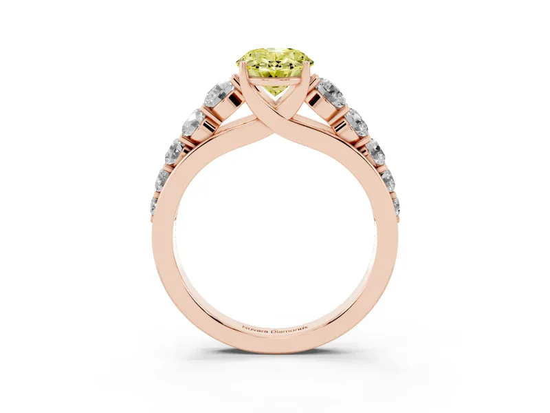 Oval Graduated Side Stone Engagement Ring Setting for a Fancy Yellow Lab-Grown Diamond | Flat Top Band | Rose Gold