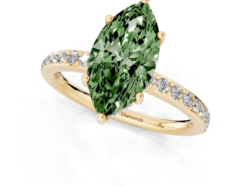 Marquise Hidden Halo Engagement Ring Setting for a Fancy Green Lab-Grown Diamond | Yellow Gold