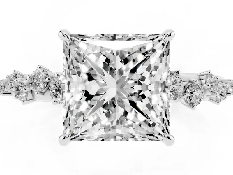 Princess Cut Solitaire Engagement Ring Setting | Graduated Scattered Accents | White Gold
