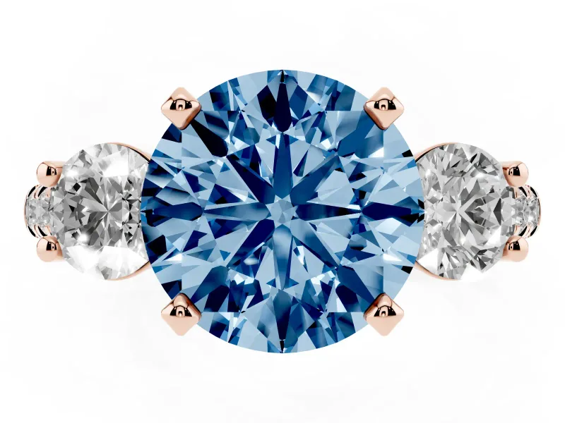 Round Three-Stone Engagement Ring Setting for a Fancy Blue Lab-Grown Diamond | Rose Gold